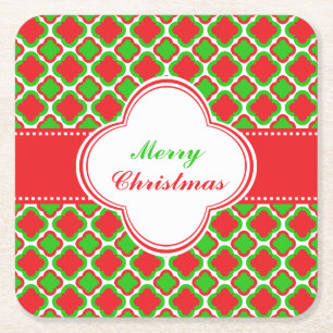 Red and Green Quatrefoil Muster Weihnachten Rechteckiger Pappuntersetzer