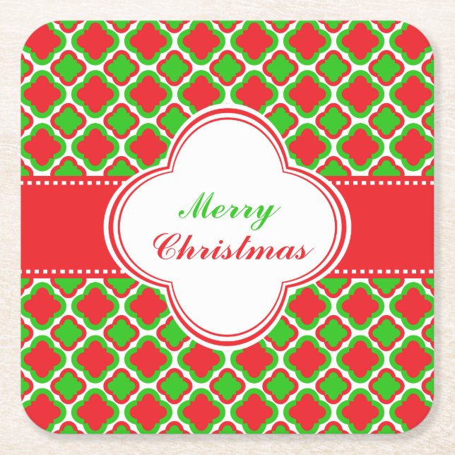 Red and Green Quatrefoil Muster Weihnachten Rechteckiger Pappuntersetzer (Vorderseite)