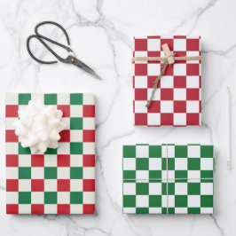 Red and Green Retro Check Geschenkpapier Set