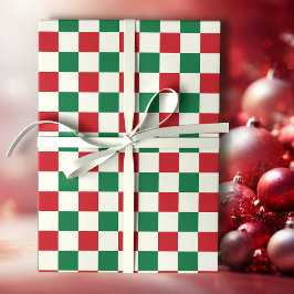 Red and Green Retro Holiday Check Pattern Geschenkpapier