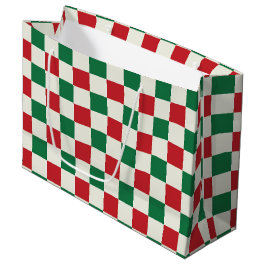 Red and Green Retro Holiday Check Pattern Große Geschenktüte