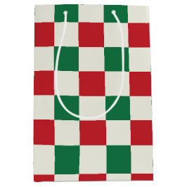 Red and Green Retro Holiday Check Pattern Mittlere Geschenktüte