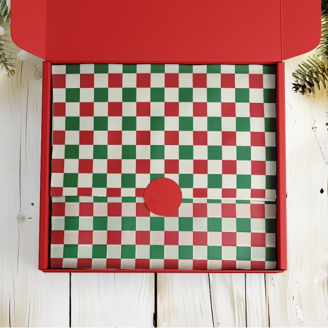 Red and Green Retro Holiday Check Pattern Seidenpapier (Von Creator hochgeladen)