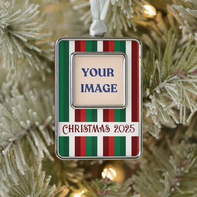 Red and Green Striped Christmas Ornament Rahmen-Ornament Silber (Baum)