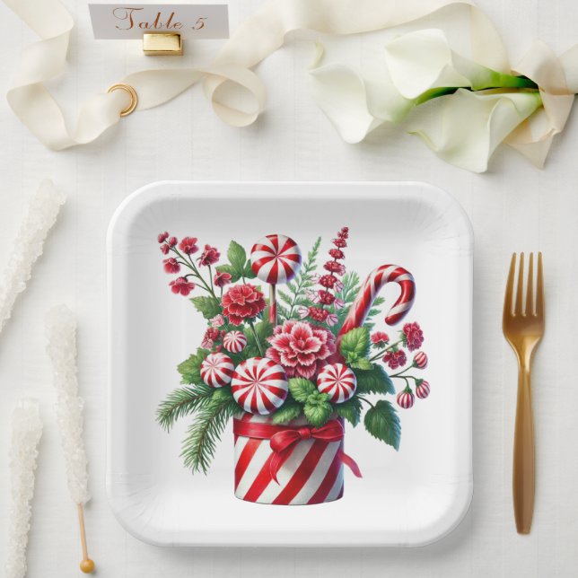 RED AND GREEN STRIPED HOLIDAY CHRISTMAS CANDY PAPPTELLER (Hochzeit)