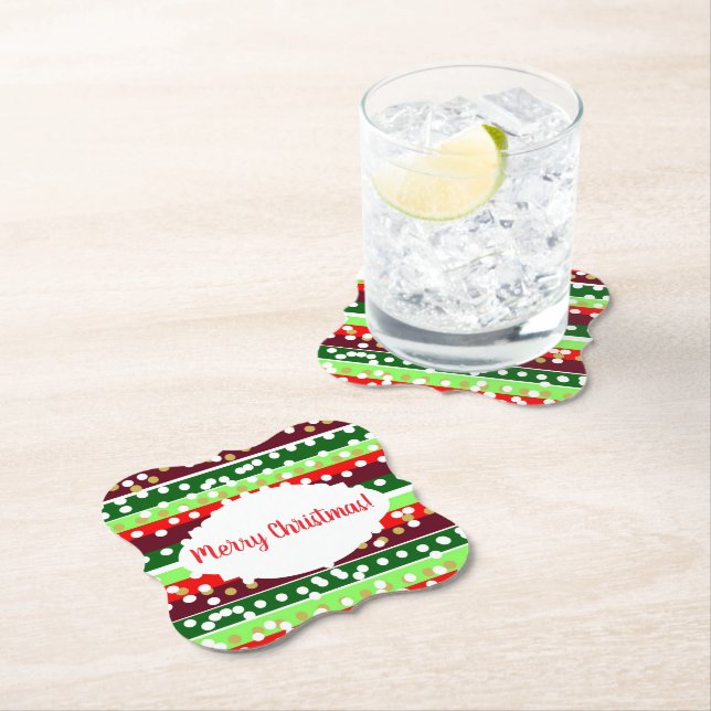 Red and Green Stripes Polka Dots Christmas  Untersetzer (Vor Ort)