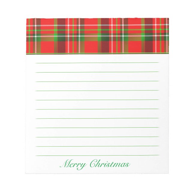 Red and Green Tartan Muster Weihnachtsthema Notizblock (Vorderseite)