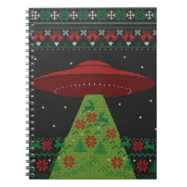 Red and Green UFO Tractor Beam Ugly Christmas Notizblock