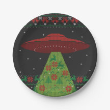 Red and Green UFO Traktor Beam Ugly Christmas