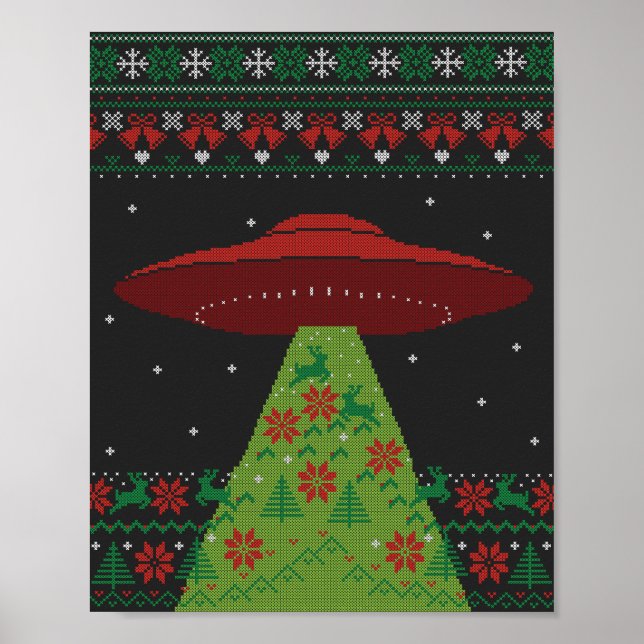 Red and Green UFO Traktor Beam Ugly Christmas Poster (Vorne)