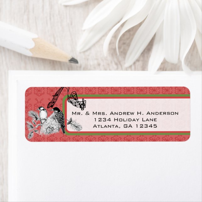 Red and Green Vintag Woodpecker Christmas Labels (Insitu)