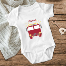 Red and Grey Fire Truck Baby Strampler