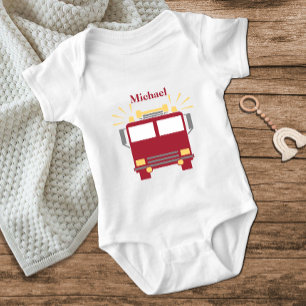 Red and Grey Fire Truck Baby Strampler