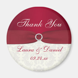 Red and Ivory Damask Wedding Favor Magnet