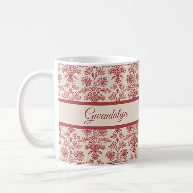Red and Ivory Floral Toille Pattern with Name Kaffeetasse (Links)