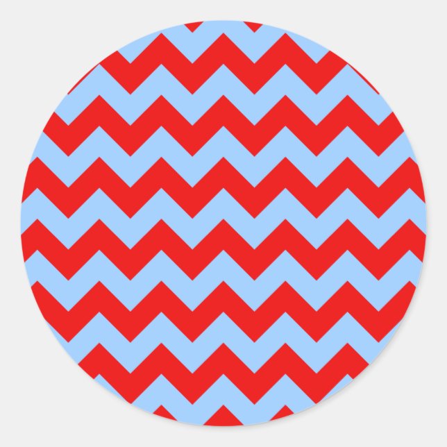 Red and Light Blue Zigzag Runder Aufkleber (Vorderseite)