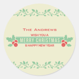 Red and Mint Frohe Weihnachten individuell angepas Runder Aufkleber