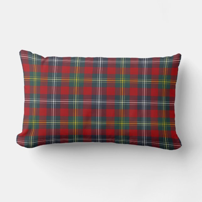 Red and Navy Blue Kariert Clan Foster Tartan Lendenkissen (Vorderseite)