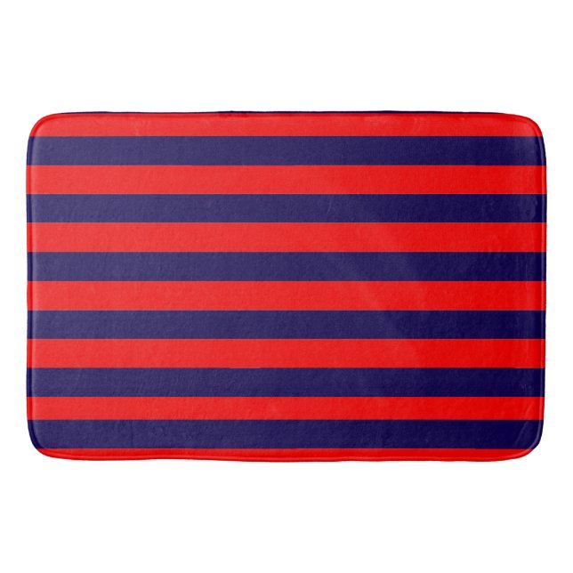 Red and Navy Blue Nautical Stripes  Badematte (Vorderseite)
