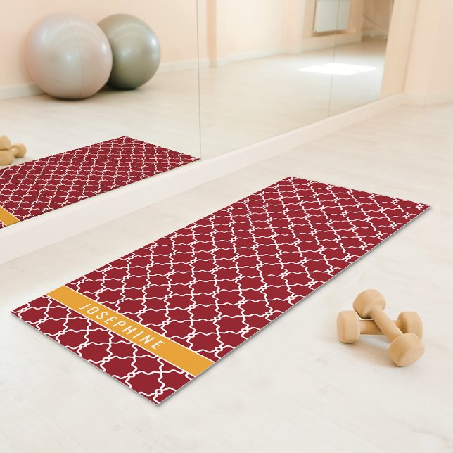 Red And Orange Trellis Pattern With Custom Name Yogamatte (Von Creator hochgeladen)