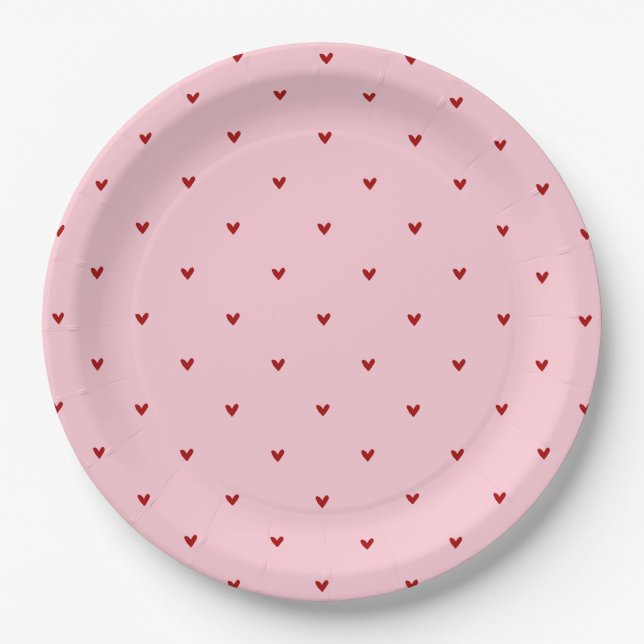 Red and Pink Hearts Pattern Valentine's Day Pappteller (Vorderseite)