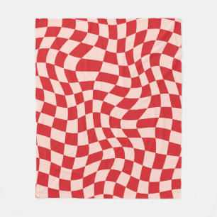Red and Pink Psychedelic Checkered Groovy Grid Pat Fleecedecke