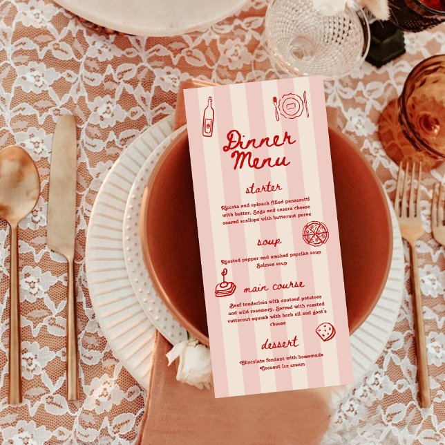 Red and Pink Retro Illustrated | Dinner Wedding Menükarte (Von Creator hochgeladen)