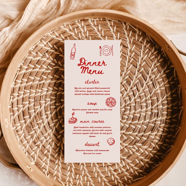 Red and Pink Retro Illustrated | Dinner Wedding Menükarte (Von Creator hochgeladen)