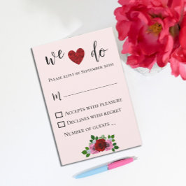 Red and Pink Roses Wedding RSVP Karte