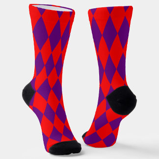 Red and Purple Harlequin Checkered Design  Socken