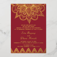 Red and Real Gold Foil Indische Hochzeitseinladung