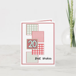 Red and Sage Dots and Gingham - 20. Geburtstag Karte