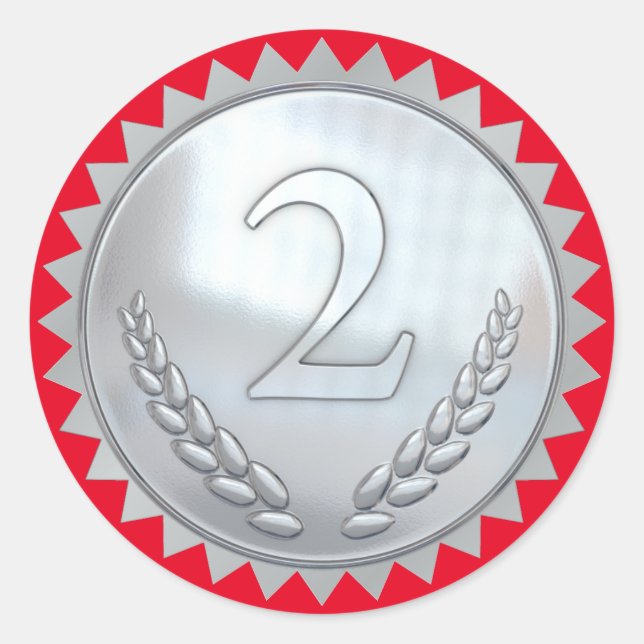 Red and Silver 2 Place Award Classic Runder Aufkleber (Vorderseite)