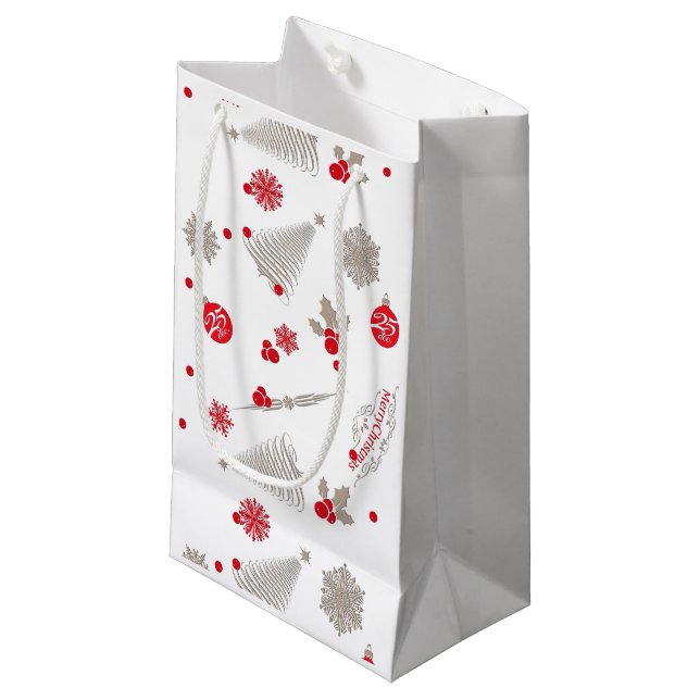 Red and Silver Christmas Geschenktasche - Klein, g Kleine Geschenktüte (Vorderseite Schrägansicht)