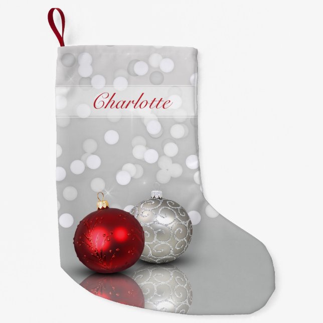 Red and Silver Christmas Ornaments Elegant Kleiner Weihnachtsstrumpf (Vorderseite)