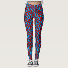 Red and Sky Blue Triangle Star Tile Leggings