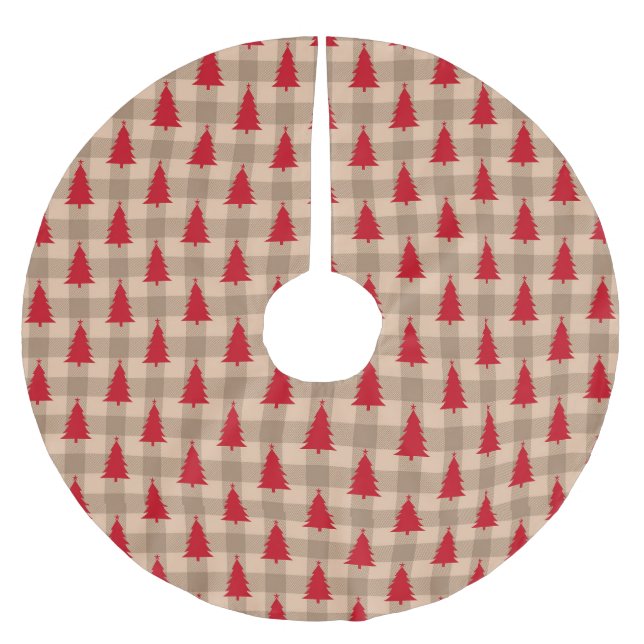 Red and Tan Farmhouse Rustic Polyester Weihnachtsbaumdecke (Vorderseite)