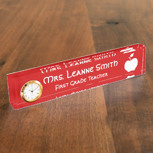 Red and White Apple Teacher Namensplakette