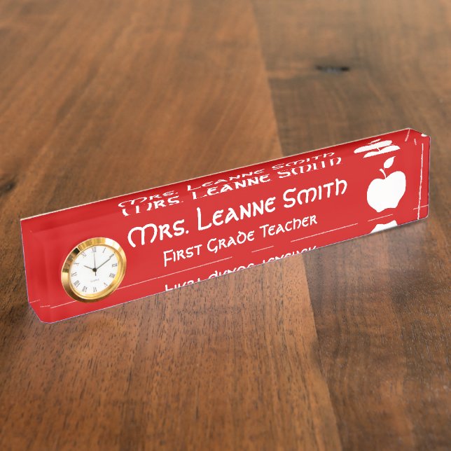 Red and White Apple Teacher Namensplakette (Seite)