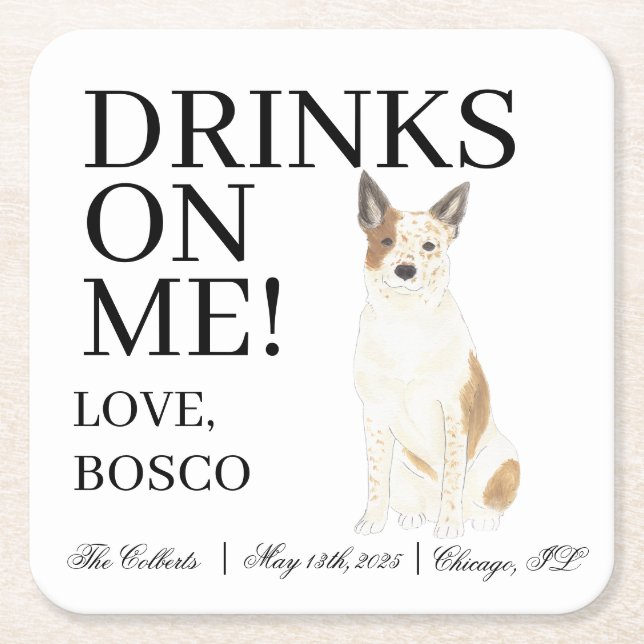 Red and White Australian Cattledog Heeler Wedding Rechteckiger Pappuntersetzer (Vorderseite)