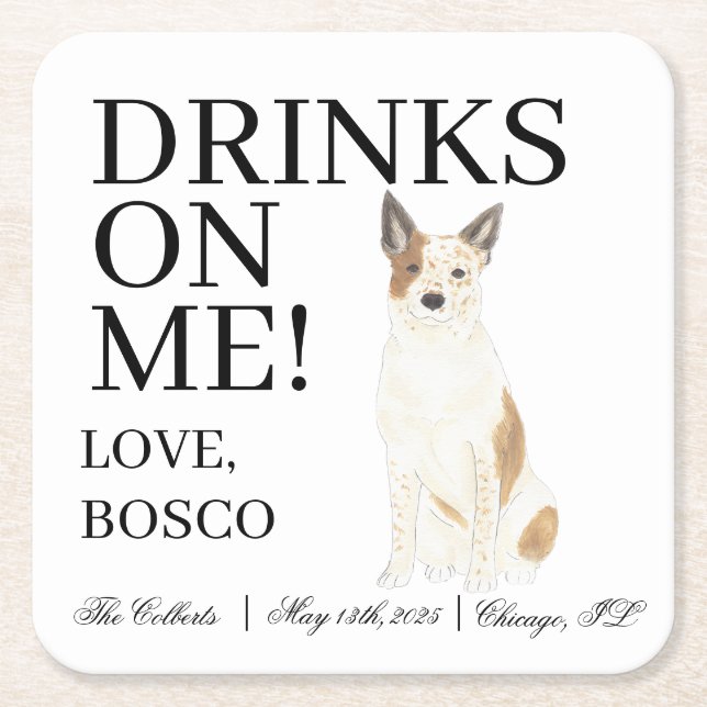 Red and White Australian Cattledog Heeler Wedding Rechteckiger Pappuntersetzer (Vorderseite)