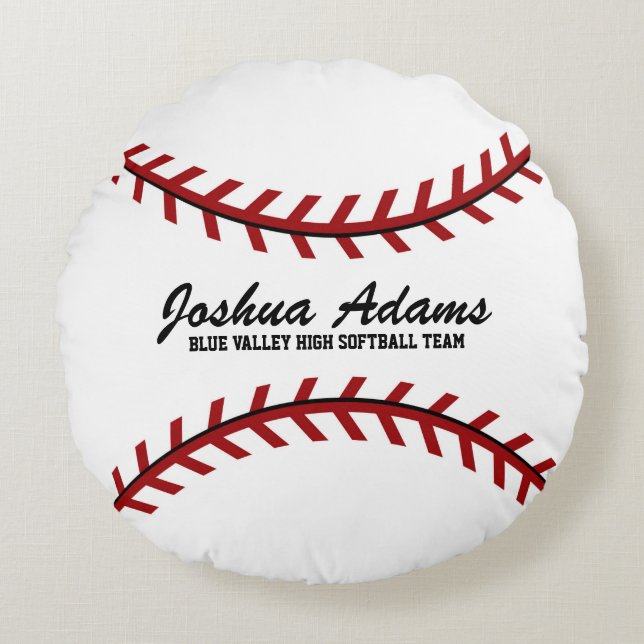 Red and White Baseball Sport Team Runde Kissen (Vorderseite)