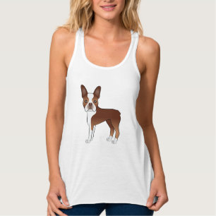 Red and White Boston Terrier Cartoon Dog Stehend Tank Top