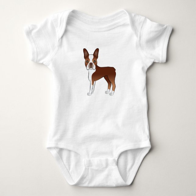 Red and White Boston Terrier Cartoon Dog Zeichnend Baby Strampler (Vorderseite)
