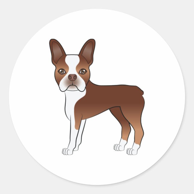 Red and White Boston Terrier Dog Illustration Runder Aufkleber (Vorderseite)