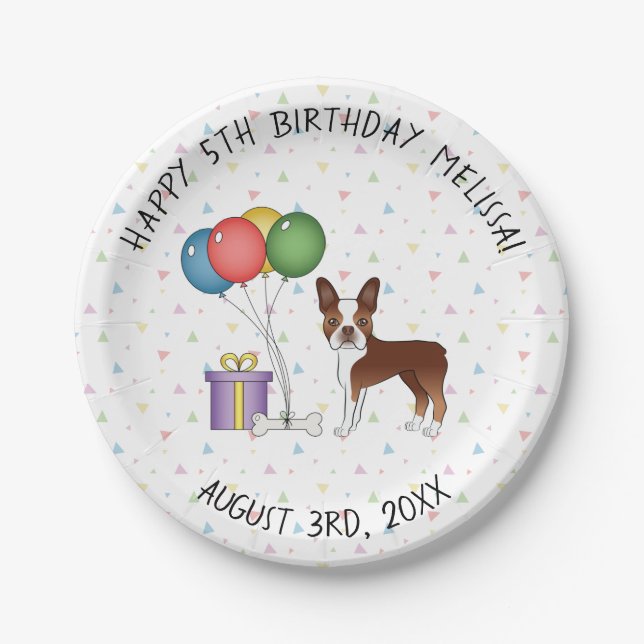 Red and White Boston Terrier Niedlich Dog - Geburt Pappteller (Vorderseite)