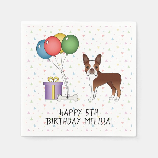 Red and White Boston Terrier Niedlich Dog - Geburt Serviette (Vorderseite)