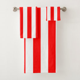 Red and White Cabana Stripes Badhandtuch Set