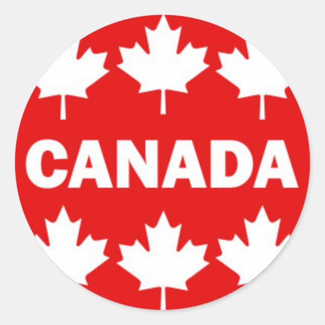 Red and White Canada Text mit Ahornblättern Runder Aufkleber (Vorderseite)