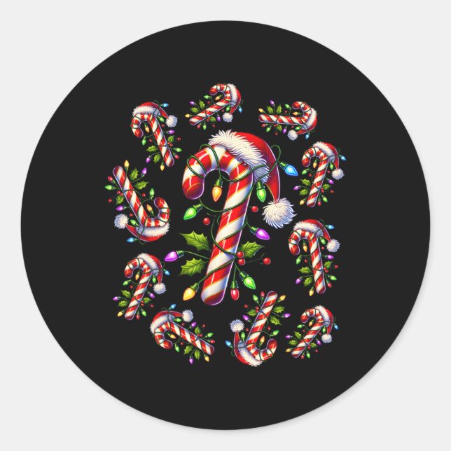 Red and White Candy Cane Weihnachten Weihnachten W Runder Aufkleber (Vorderseite)